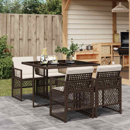 5-tlg. Garten-Essgruppe mit Kissen Braun Poly Rattan