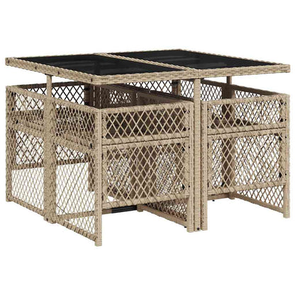5-tlg. Garten-Essgruppe mit Kissen Beige Poly Rattan