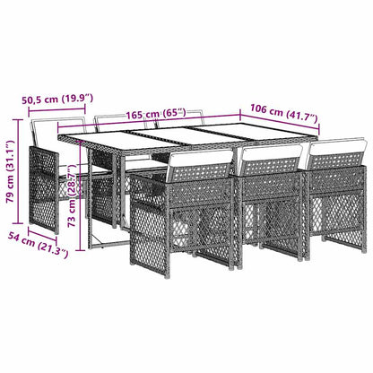 7-tlg. Garten-Essgruppe mit Kissen Beige Poly Rattan