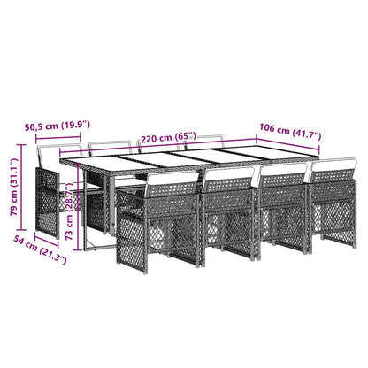 9-tlg. Garten-Essgruppe mit Kissen Schwarz Poly Rattan