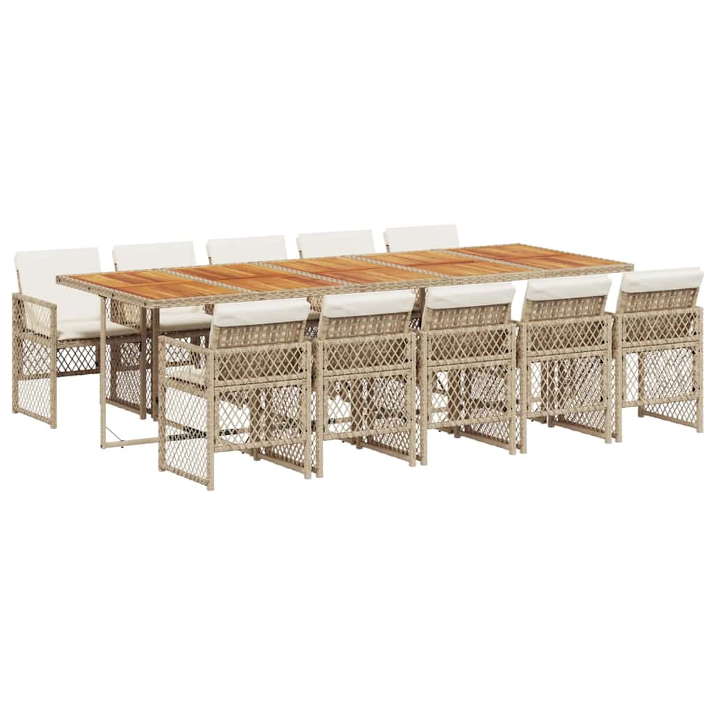 11-tlg. Garten-Essgruppe mit Kissen Beige Poly Rattan