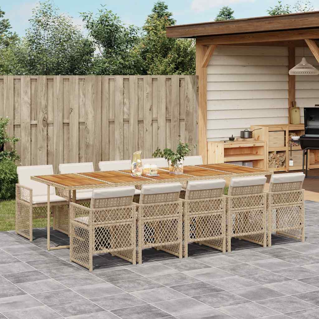 11-tlg. Garten-Essgruppe mit Kissen Beige Poly Rattan