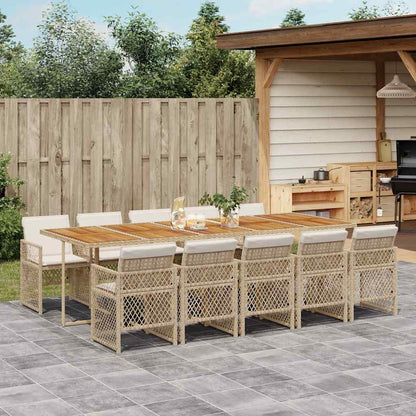 11-tlg. Garten-Essgruppe mit Kissen Beige Poly Rattan