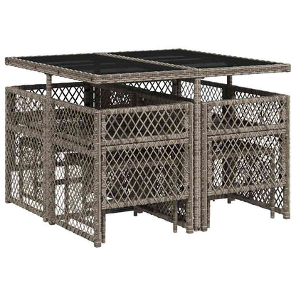 9-tlg. Garten-Essgruppe mit Kissen Grau Poly Rattan