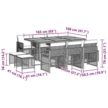 11-tlg. Garten-Essgruppe mit Kissen Schwarz Poly Rattan