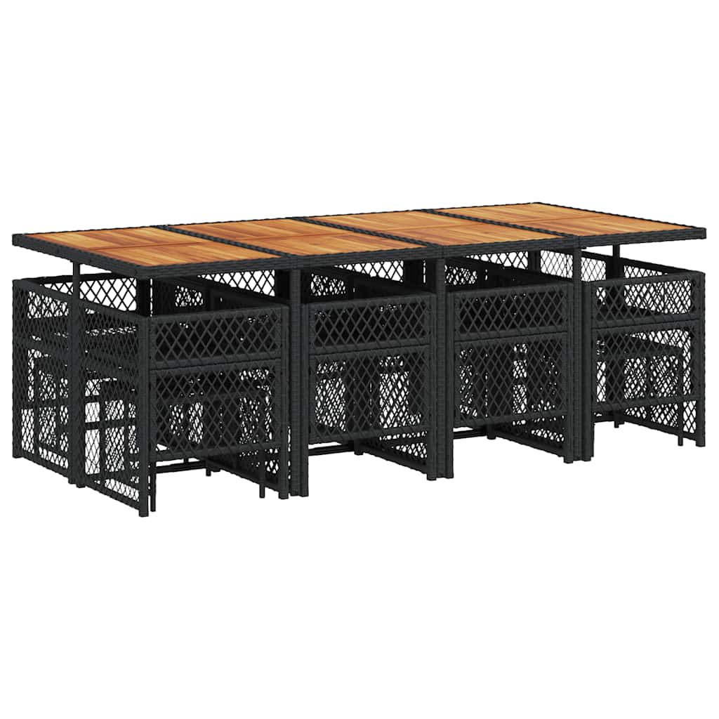 13-tlg. Garten-Essgruppe mit Kissen Schwarz Poly Rattan