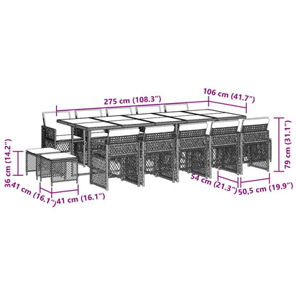 15-tlg. Garten-Essgruppe mit Kissen Schwarz Poly Rattan
