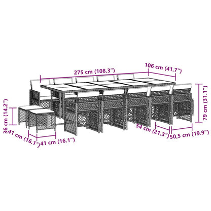 15-tlg. Garten-Essgruppe mit Kissen Beige Poly Rattan
