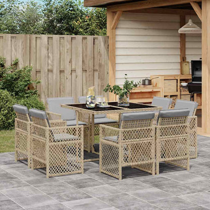9-tlg. Garten-Essgruppe mit Kissen Beigemischung Poly Rattan