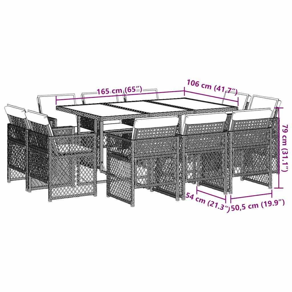 11-tlg. Garten-Essgruppe mit Kissen Beige Poly Rattan