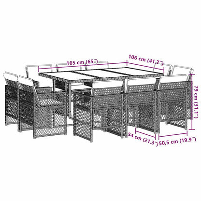 11-tlg. Garten-Essgruppe mit Kissen Beige Poly Rattan