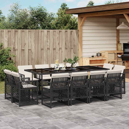 13-tlg. Garten-Essgruppe mit Kissen Schwarz Poly Rattan