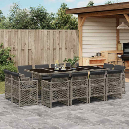 13-tlg. Garten-Essgruppe mit Kissen Grau Poly Rattan