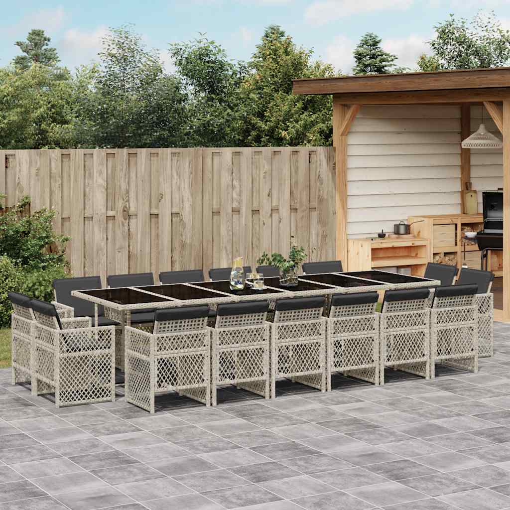 17-tlg. Garten-Essgruppe mit Kissen Hellgrau Poly Rattan