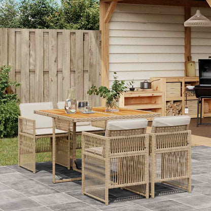 5-tlg. Garten-Essgruppe mit Kissen Beige Poly Rattan
