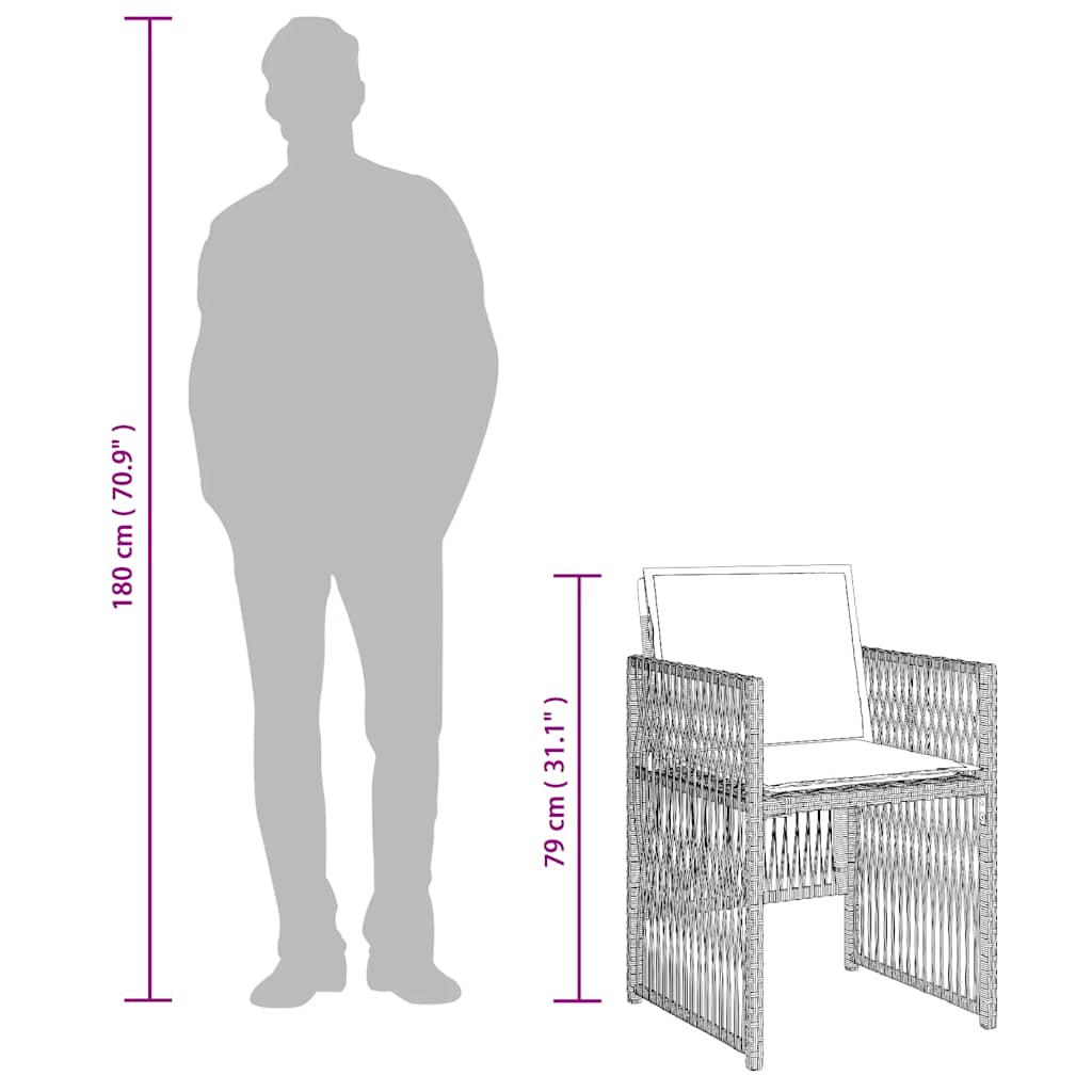 7-tlg. Garten-Essgruppe mit Kissen Hellgrau Poly Rattan