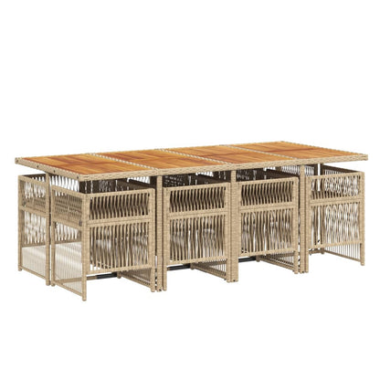 9-tlg. Garten-Essgruppe mit Kissen Beige Poly Rattan