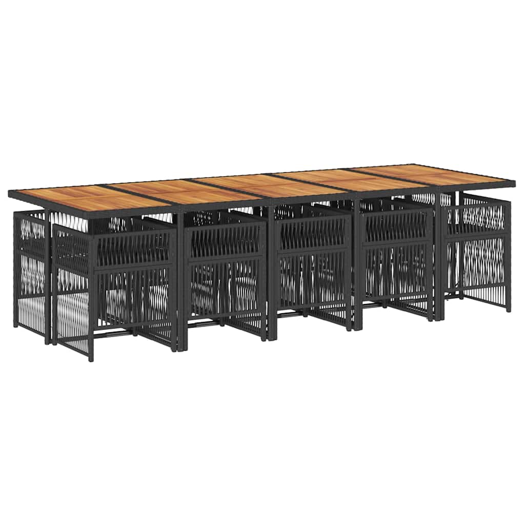 11-tlg. Garten-Essgruppe mit Kissen Schwarz Poly Rattan