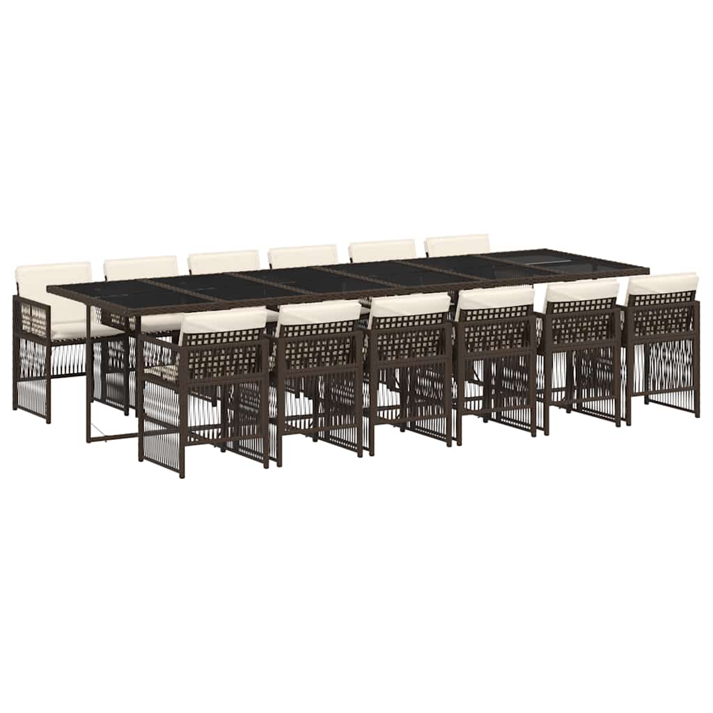 13-tlg. Garten-Essgruppe mit Kissen Braun Poly Rattan