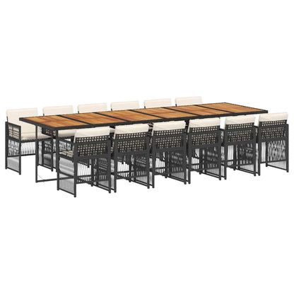 13-tlg. Garten-Essgruppe mit Kissen Schwarz Poly Rattan