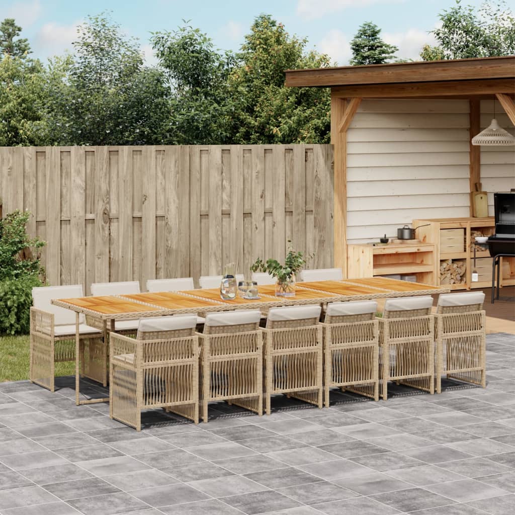 13-tlg. Garten-Essgruppe mit Kissen Beige Poly Rattan
