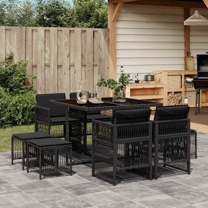 9-tlg. Garten-Essgruppe mit Kissen Schwarz Poly Rattan