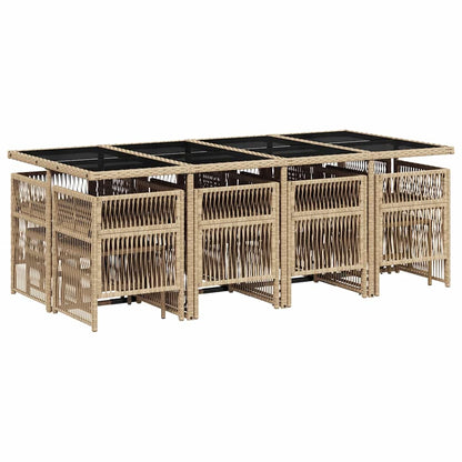 13-tlg. Garten-Essgruppe mit Kissen Beige Poly Rattan