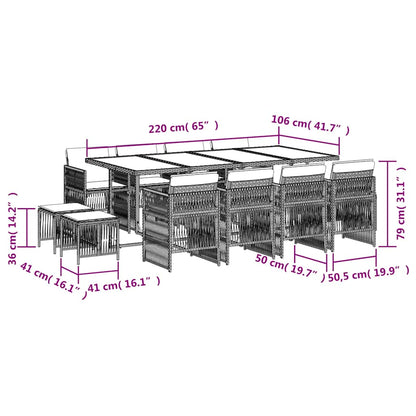 13-tlg. Garten-Essgruppe mit Kissen Schwarz Poly Rattan