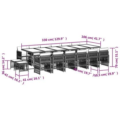 17-tlg. Garten-Essgruppe mit Kissen Hellgrau Poly Rattan