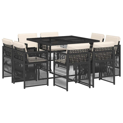 9-tlg. Garten-Essgruppe mit Kissen Schwarz Poly Rattan