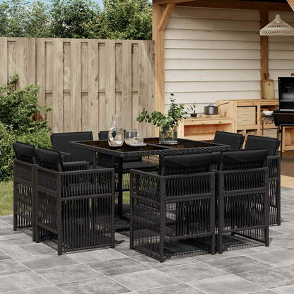 9-tlg. Garten-Essgruppe mit Kissen Schwarz Poly Rattan