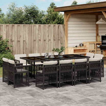 13-tlg. Garten-Essgruppe mit Kissen Schwarz Poly Rattan