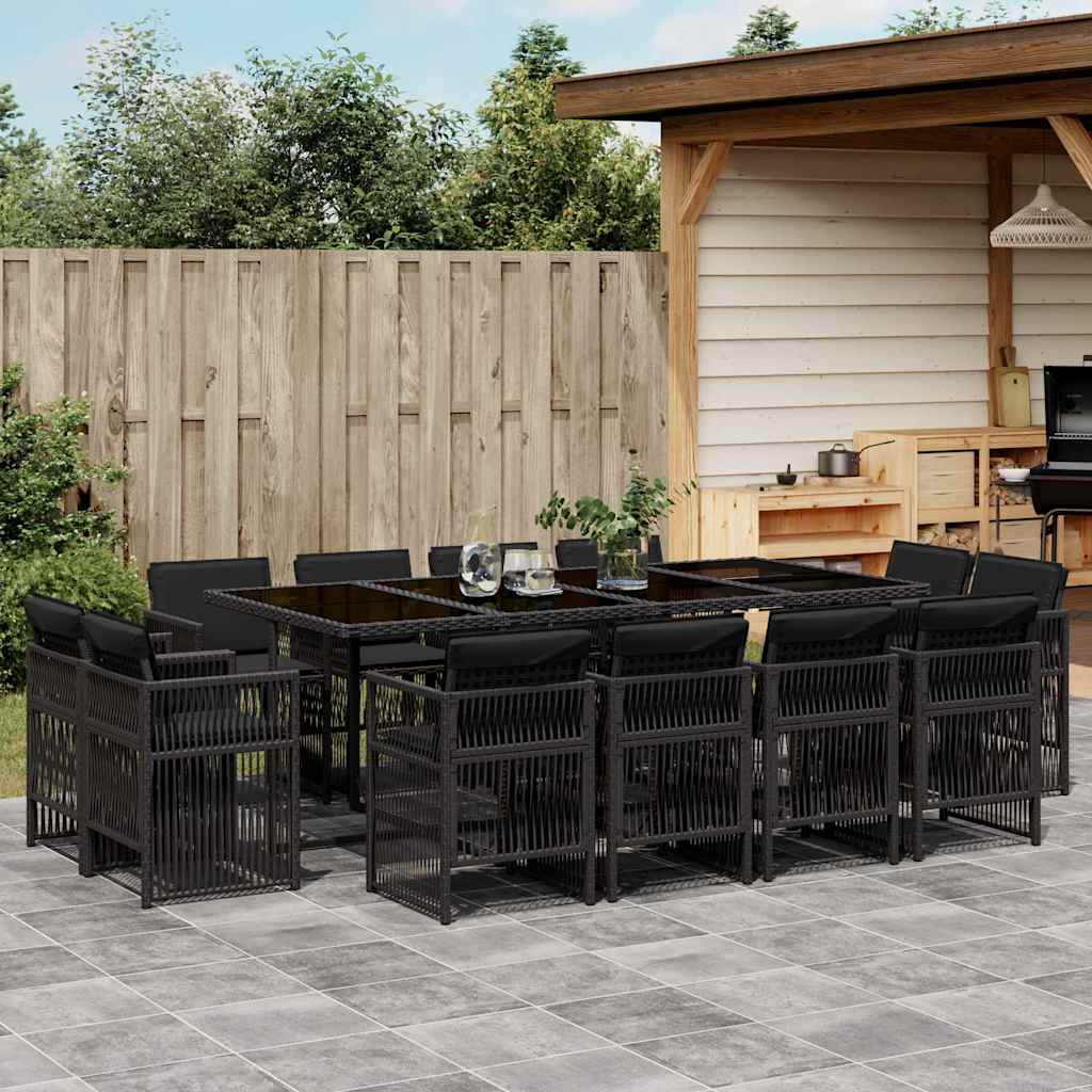 13-tlg. Garten-Essgruppe mit Kissen Schwarz Poly Rattan