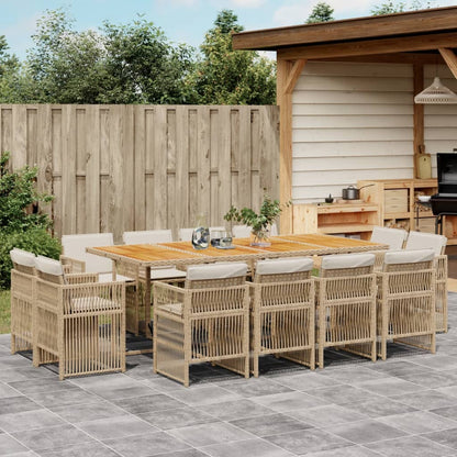 13-tlg. Garten-Essgruppe mit Kissen Beige Poly Rattan