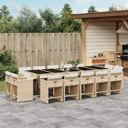 15-tlg. Garten-Essgruppe mit Kissen Beige Poly Rattan