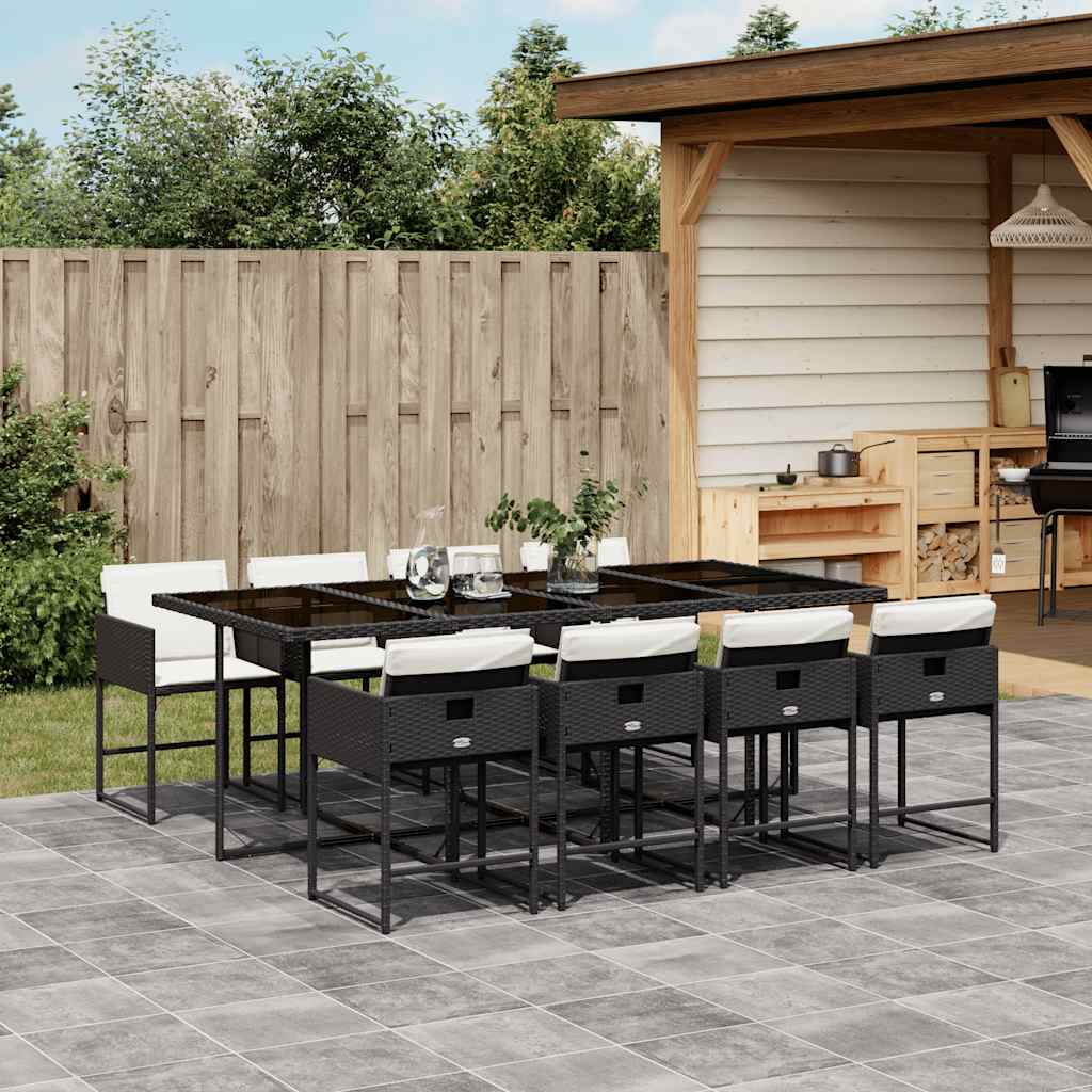 9-tlg. Garten-Essgruppe mit Kissen Schwarz Poly Rattan