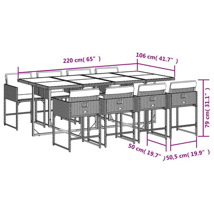 9-tlg. Garten-Essgruppe mit Kissen Schwarz Poly Rattan