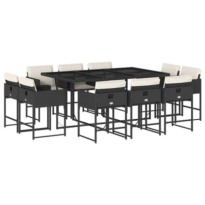 11-tlg. Garten-Essgruppe mit Kissen Schwarz Poly Rattan