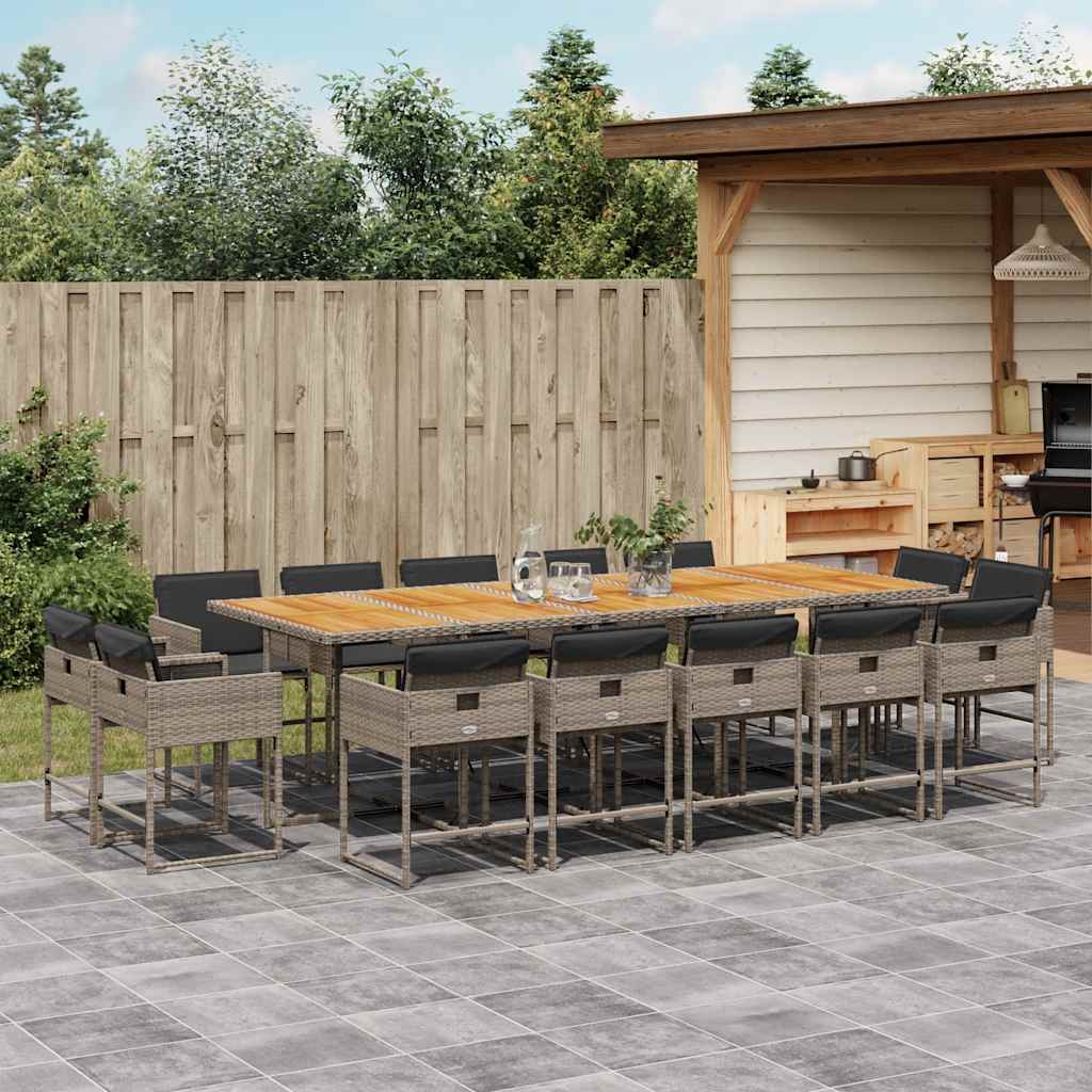 15-tlg. Garten-Essgruppe mit Kissen Grau Poly Rattan