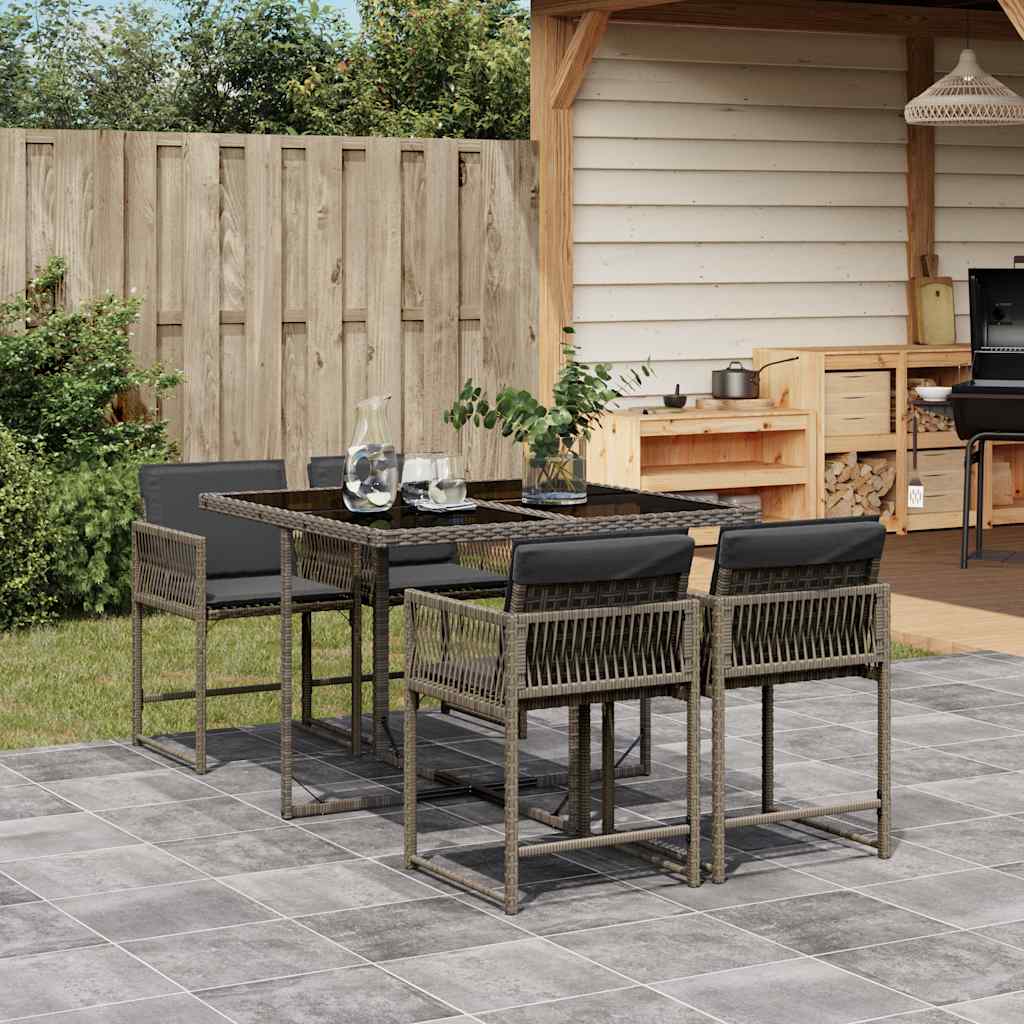 5-tlg. Garten-Essgruppe mit Kissen Grau Poly Rattan