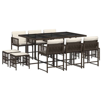 11-tlg. Garten-Essgruppe mit Kissen Braun Poly Rattan