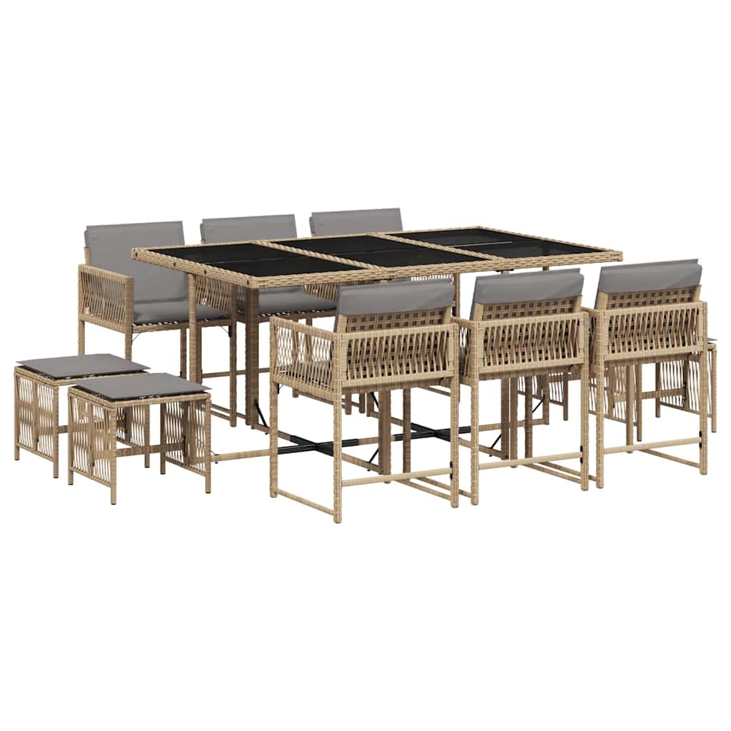 11-tlg. Garten-Essgruppe mit Kissen Beigemischung Poly Rattan