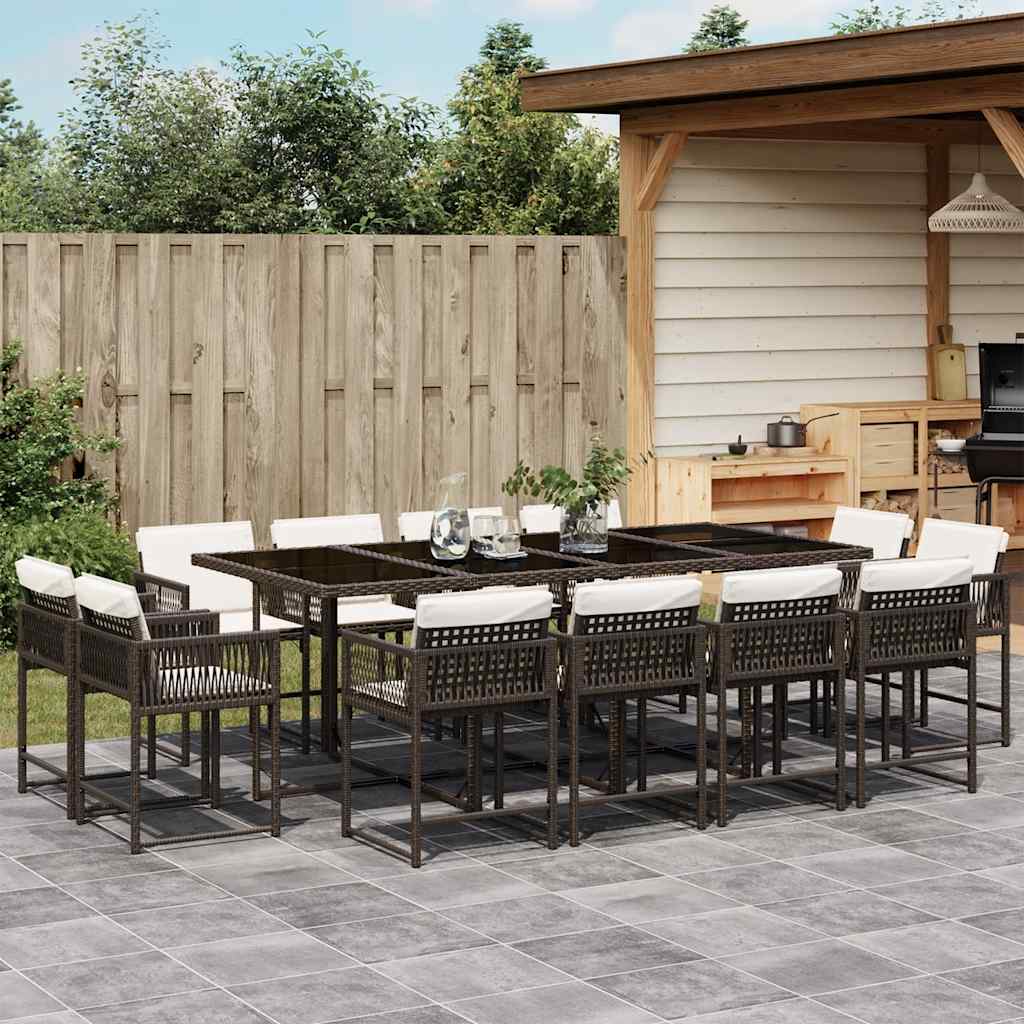 13-tlg. Garten-Essgruppe mit Kissen Braun Poly Rattan