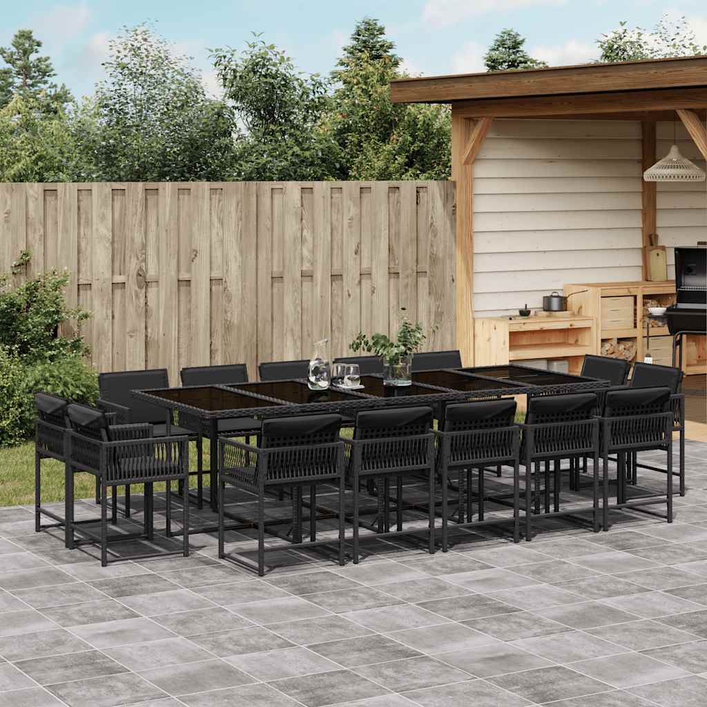 15-tlg. Garten-Essgruppe mit Kissen Schwarz Poly Rattan