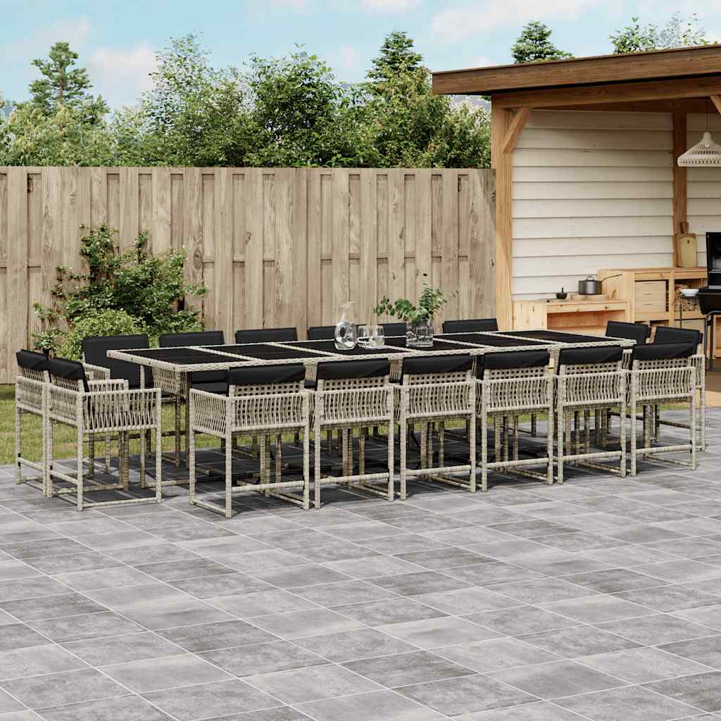 17-tlg. Garten-Essgruppe mit Kissen Hellgrau Poly Rattan