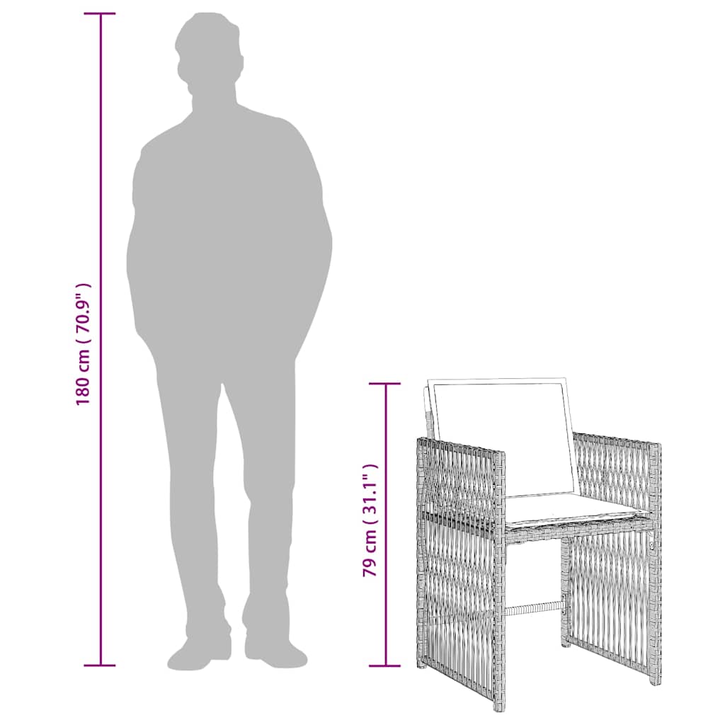 5-tlg. Garten-Essgruppe mit Kissen Hellgrau Poly Rattan