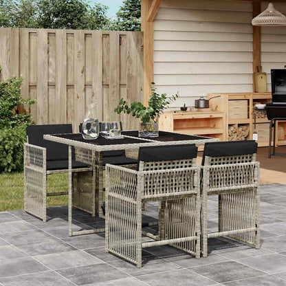 5-tlg. Garten-Essgruppe mit Kissen Hellgrau Poly Rattan