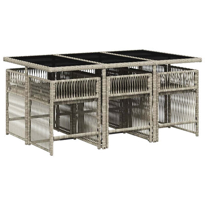 7-tlg. Garten-Essgruppe mit Kissen Hellgrau Poly Rattan