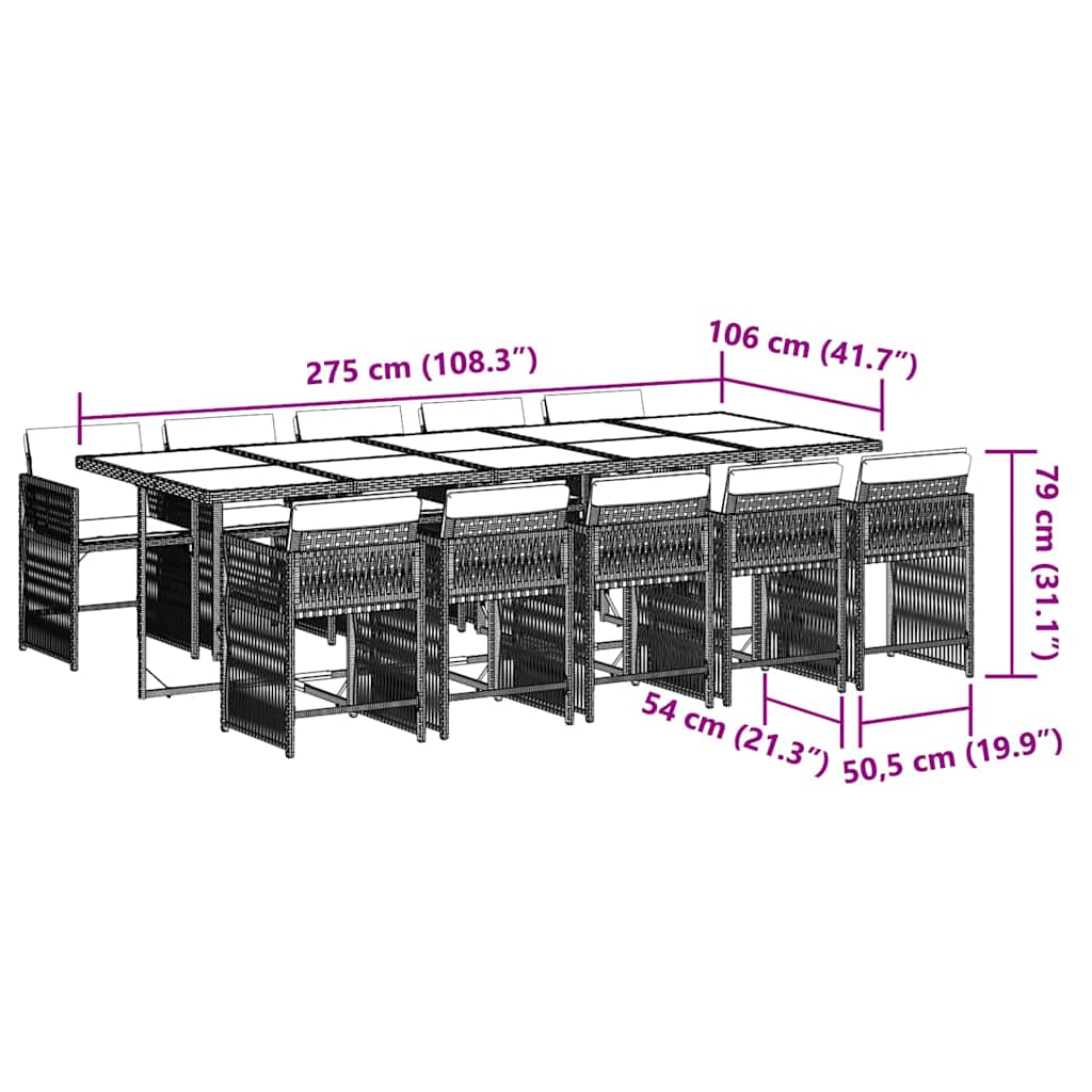 11-tlg. Garten-Essgruppe mit Kissen Braun Poly Rattan