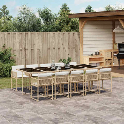11-tlg. Garten-Essgruppe mit Kissen Beige Poly Rattan